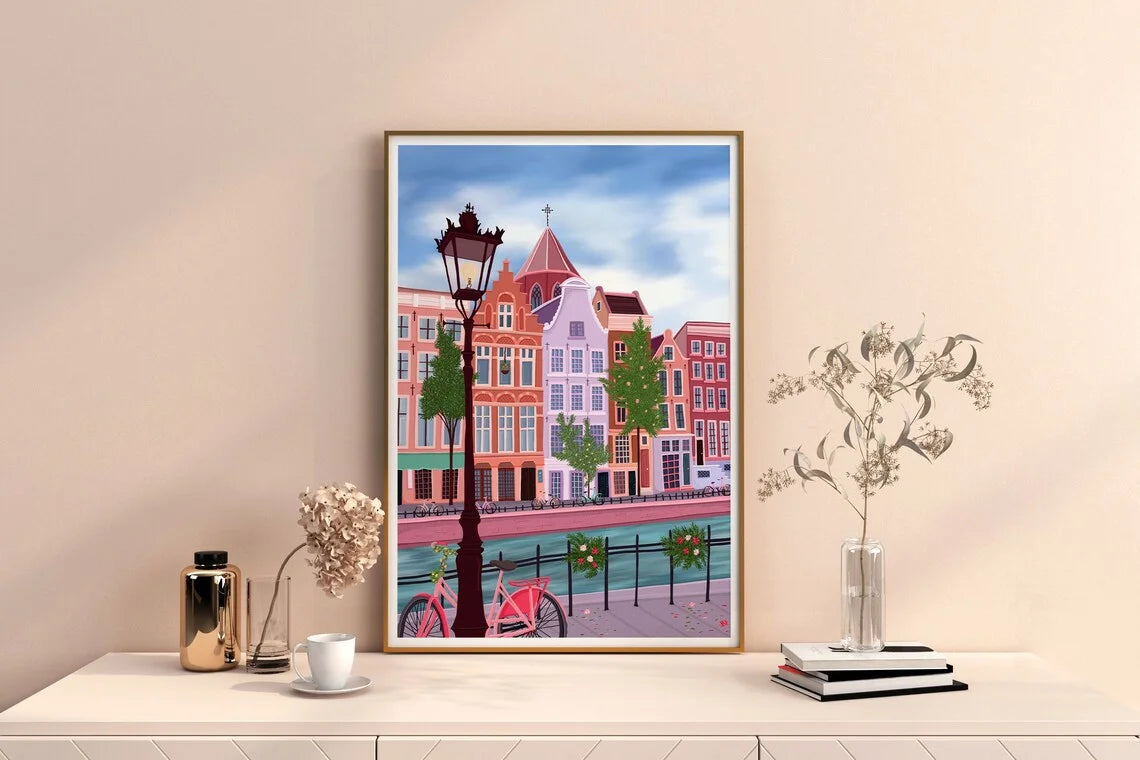 Amsterdam Print Amsterdam Illustration Amsterdam Travel Poster New Yorker Illustration Flower Poster Colorful Nursery Print Peaceful Pleasures Health and Wellness WS7152-6 40x60cm Unframed