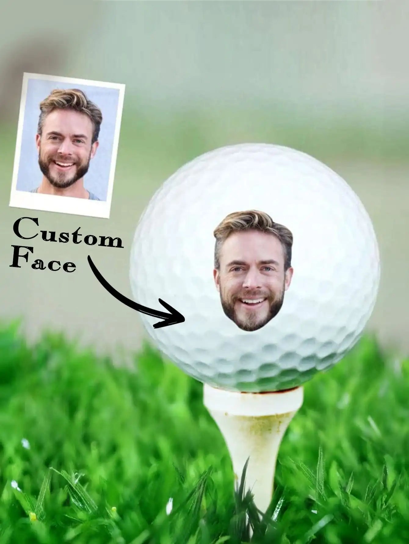 Custom Photo Golf Ball Personalized Face Image Text Gift For Golfer Dad Husband Friend Father Day Birthday Valentine Christmas Peaceful Pleasures Health and Wellness Face 1 Side Print 2pcs