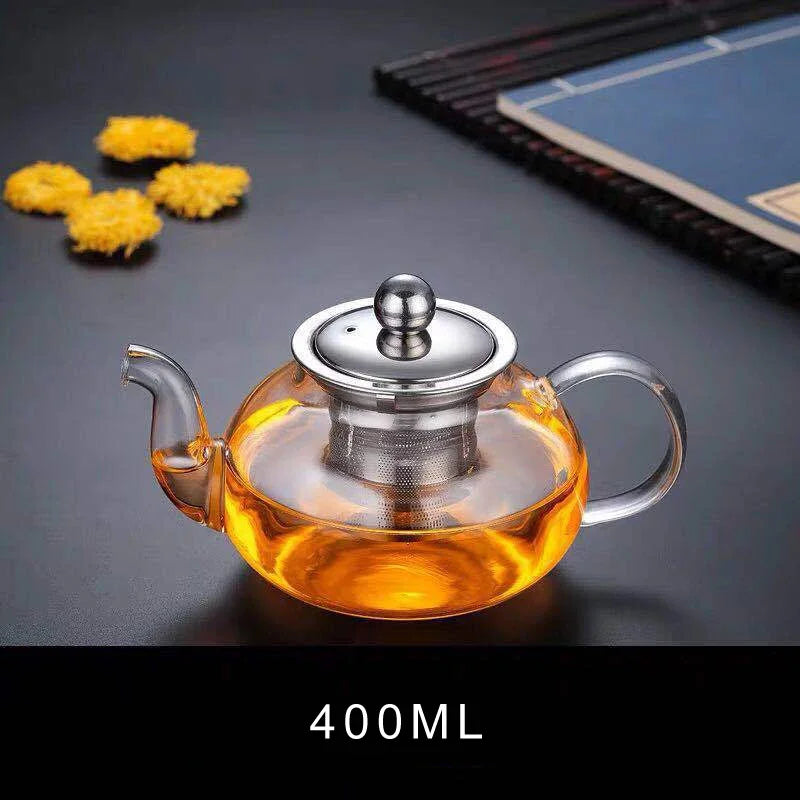 HMLOVE Glass Teapot Stainless Steel Tea Strainer Infuser Flower