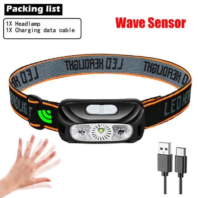 Mini COB LED Sensor Headlamp | USB Rechargeable Camping Light