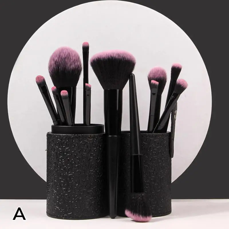 12Pcs Professional Makeup Brush Set Soft Synthetic Hair Brushes With Powder Puff For Foundation Powder Eyeshadow Travel Tools Peaceful Pleasures Health and Wellness Black A