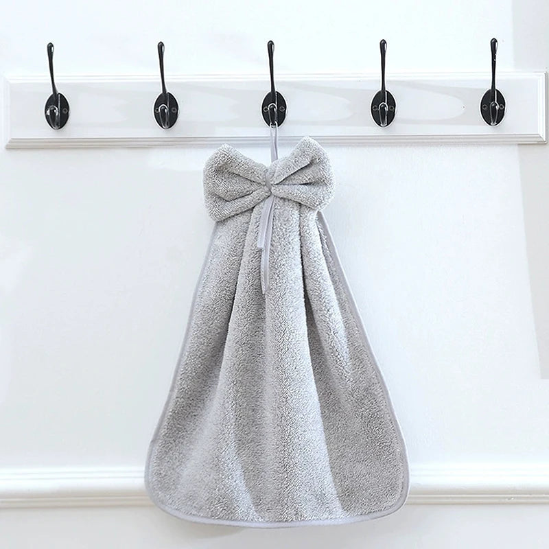 Bowknot Hanging Hand Towels – Soft Coral Fleece, Quick Dry