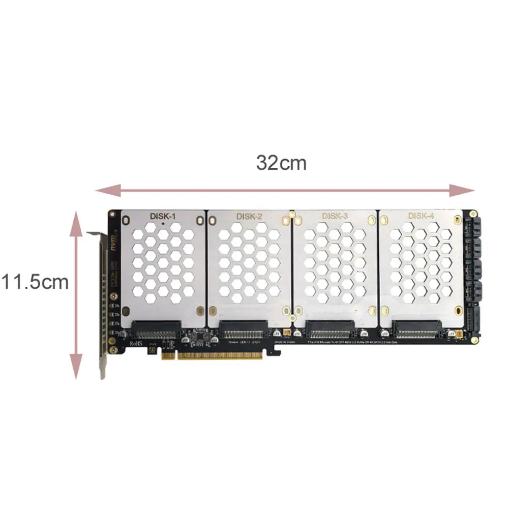 4-Port PCI-E 4.0 16X 2.5Inch SATA Adapter Card Motherboard Support PCIe X4x4x4x4 Bifurcation U.2 To PCIe Card for PC Peaceful Pleasures Health and Wellness