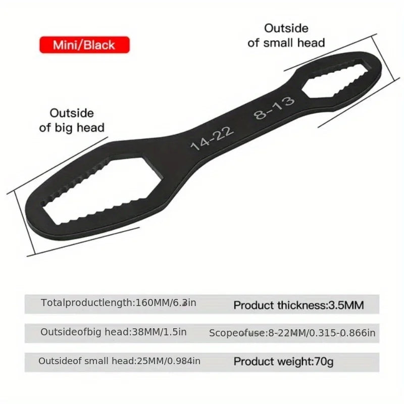 Double-Head Self-Tightening Adjustable Torx Wrench | Cr-V Steel Peaceful Pleasures Health and Wellness GZ236-160mm 8-22mm