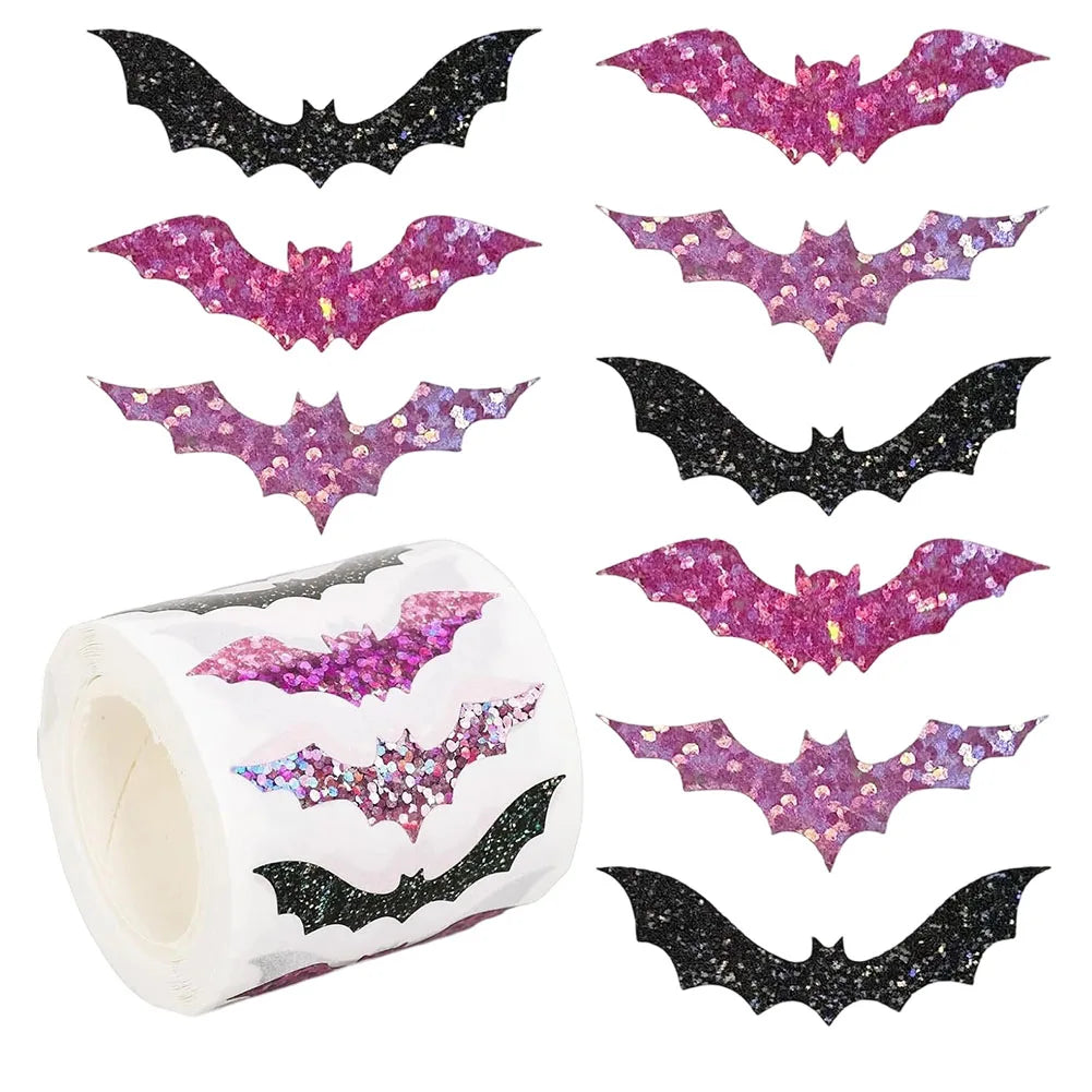 500pcs Halloween Bat Stickers Roll – Glitter Waterproof Decals