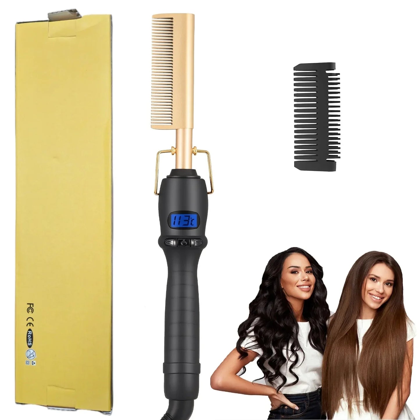 2 In1 Hair Straightener Comb Electric Heating Comb Fast Heating Portable Travel Anti-Scald Beard Straightening 450℉ Hot Comb Peaceful Pleasures Health and Wellness with box US China Mainland