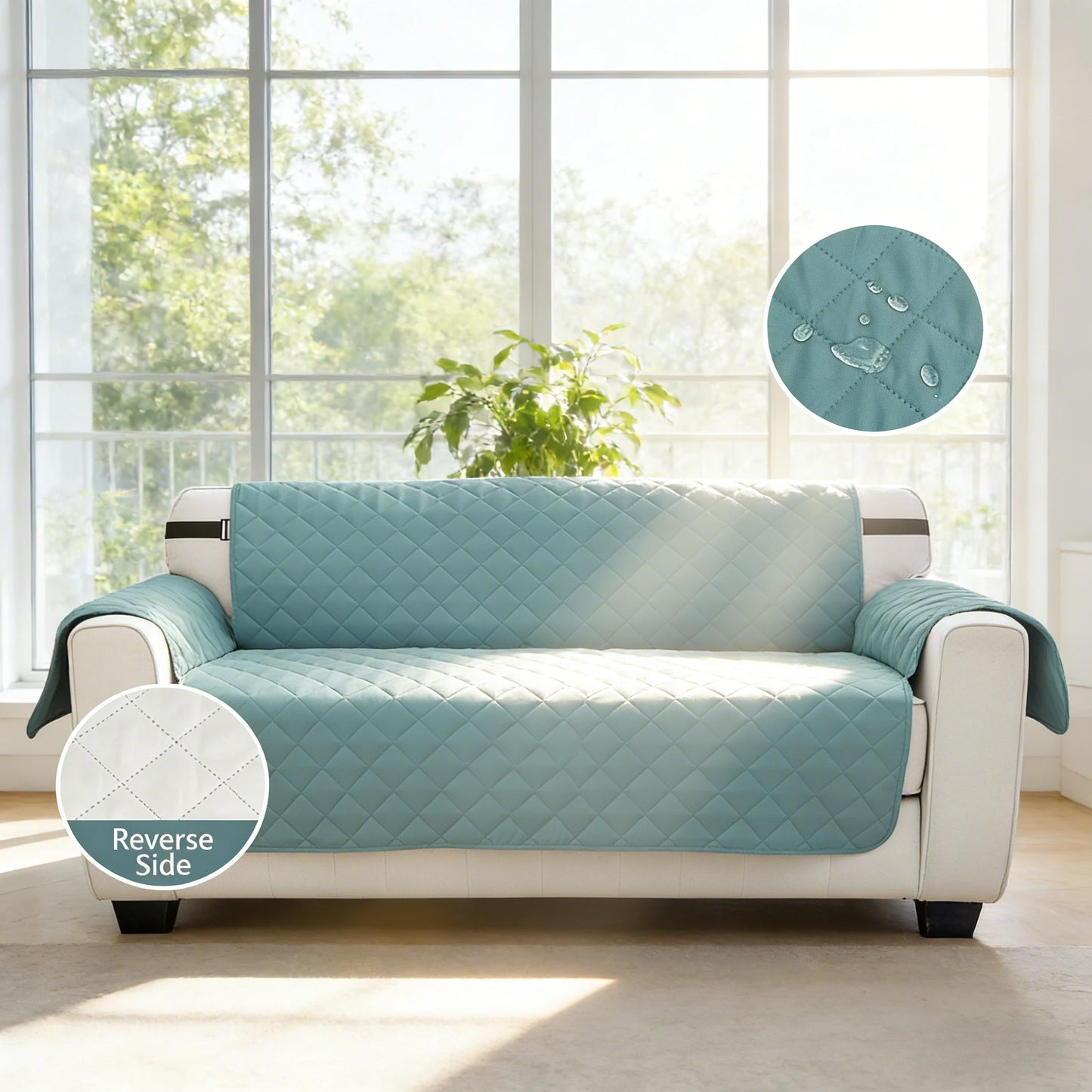 Waterproof Sofa Cover Quilted Anti-wear Couch Covers for Dog Pet Kids Recliner Armchair Furniture 1/2/3/4 Seater Protector Peaceful Pleasures Health and Wellness Gray blue 2 Seater 90inch
