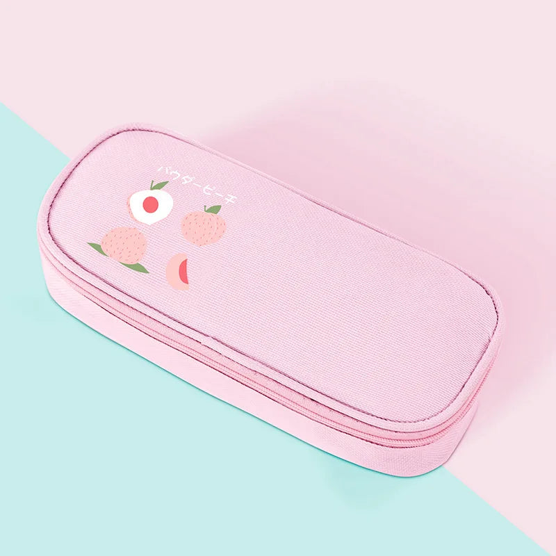 School Pencil Cases Large Capacity Fruit Pencil Bag Organizer Korean Pouch for Boys Girls Kawaii Stationery Office Supplies Peaceful Pleasures Health and Wellness pink