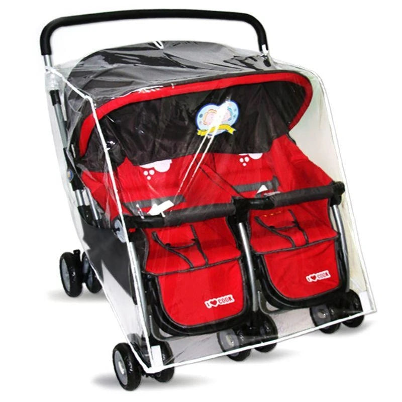 Twin Stroller Rain Cover – Clear PVC Windproof Dust Shield