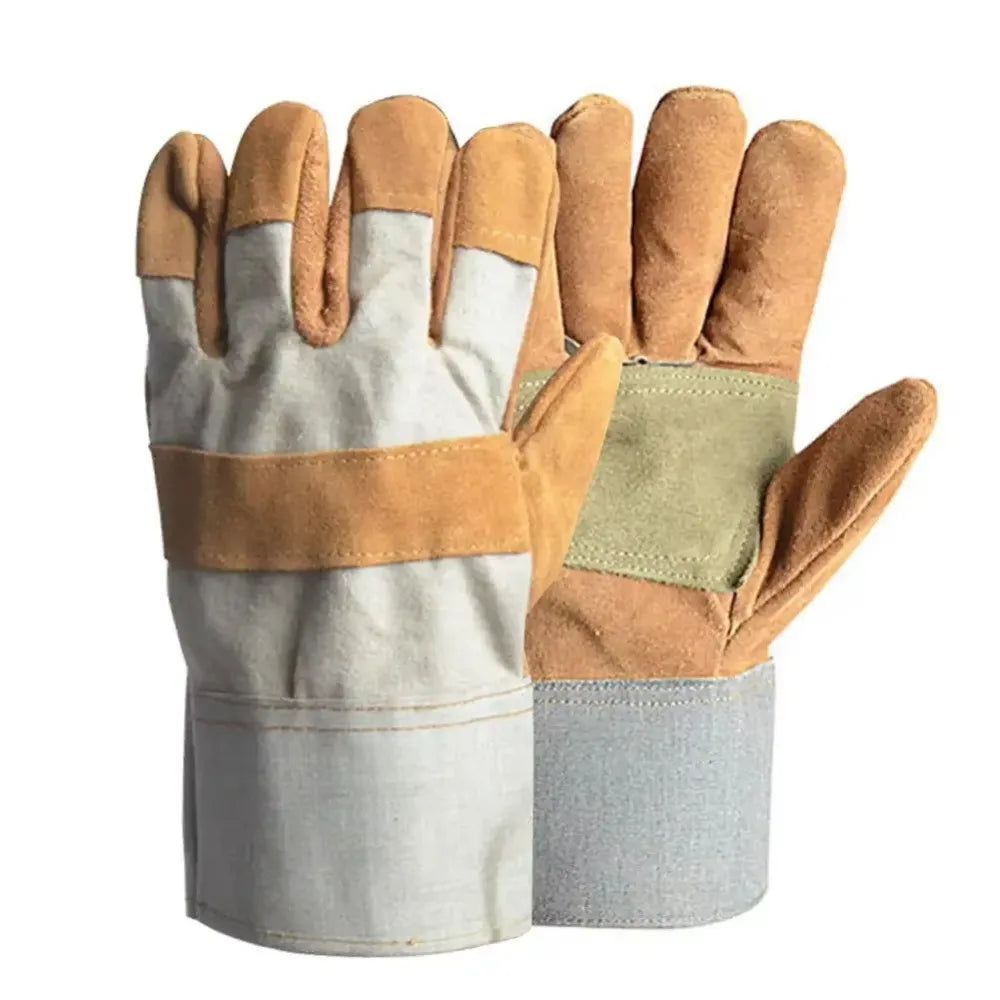1 Pair Abrasion Resistant Leather Work Gloves Thickened Labor Protection Cowhide Welding Gloves Comfortable Heat Resistant Peaceful Pleasures Health and Wellness Style 2