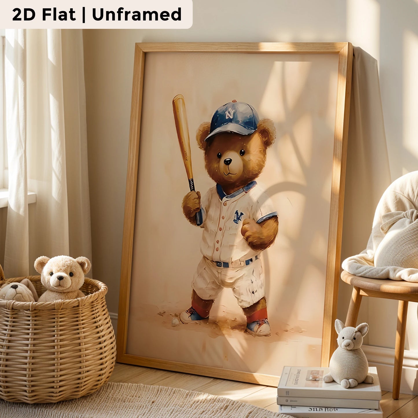 3-Piece Cartoon Baseball Bear Canvas Wall Art | Kids Room