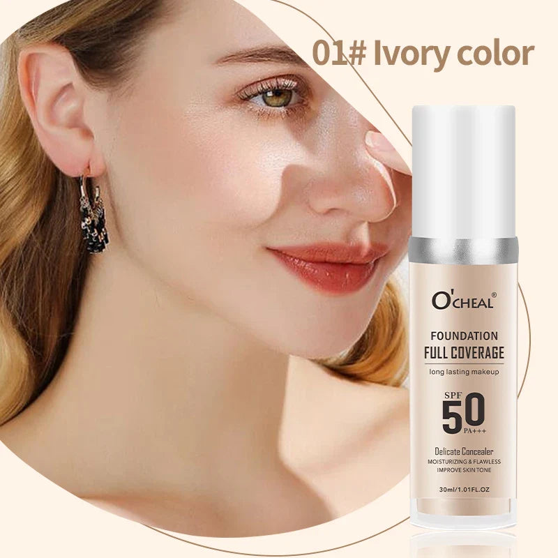 O'CHEAL SPF 50PA+++ Liquid Foundation – Hydrating Full Coverage