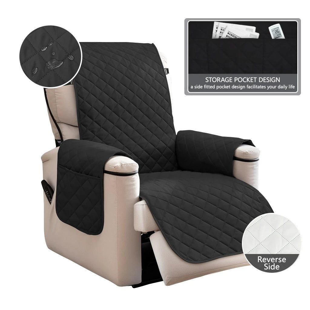 Waterproof Recliner Chair Cover 1 Seater Solid Color Quilted Armchair Slipcover for Living Room Pet Kids Furniture Protecter Peaceful Pleasures Health and Wellness Black 23.6 inch