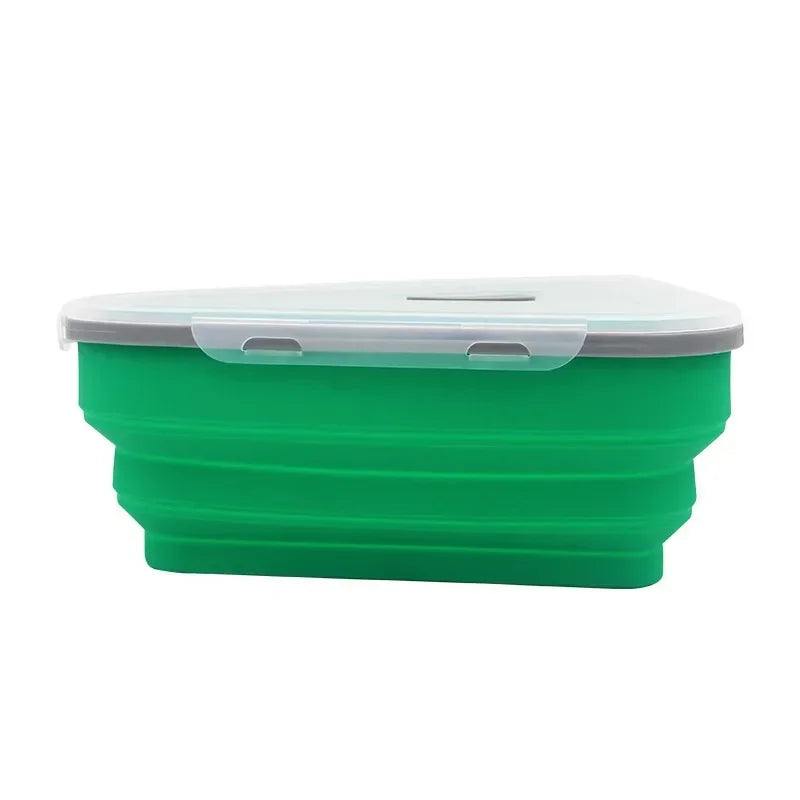 【Food Grade】Triangular Pizza Packaging Box Set | Collapsible Silicone Container with 5 Free Stackable Trays Peaceful Pleasures Health and Wellness Green