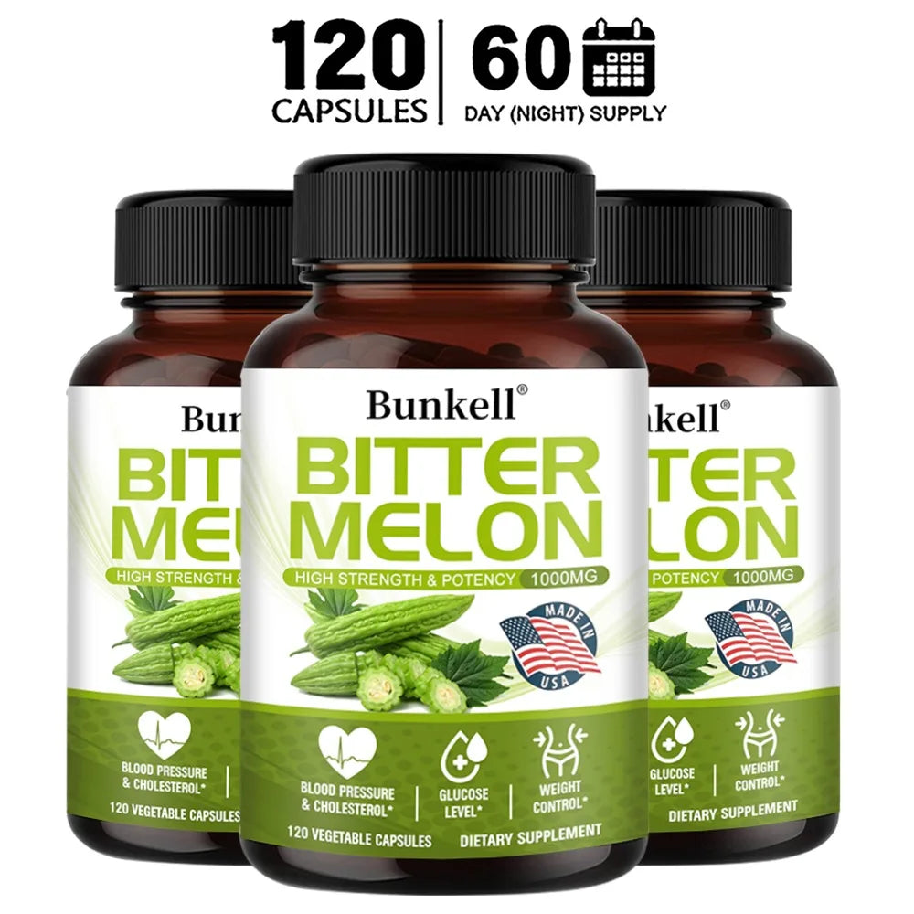 Natural Bitter Melon Extract Capsules for Metabolic Health Peaceful Pleasures Health and Wellness 120 count-3 bottle