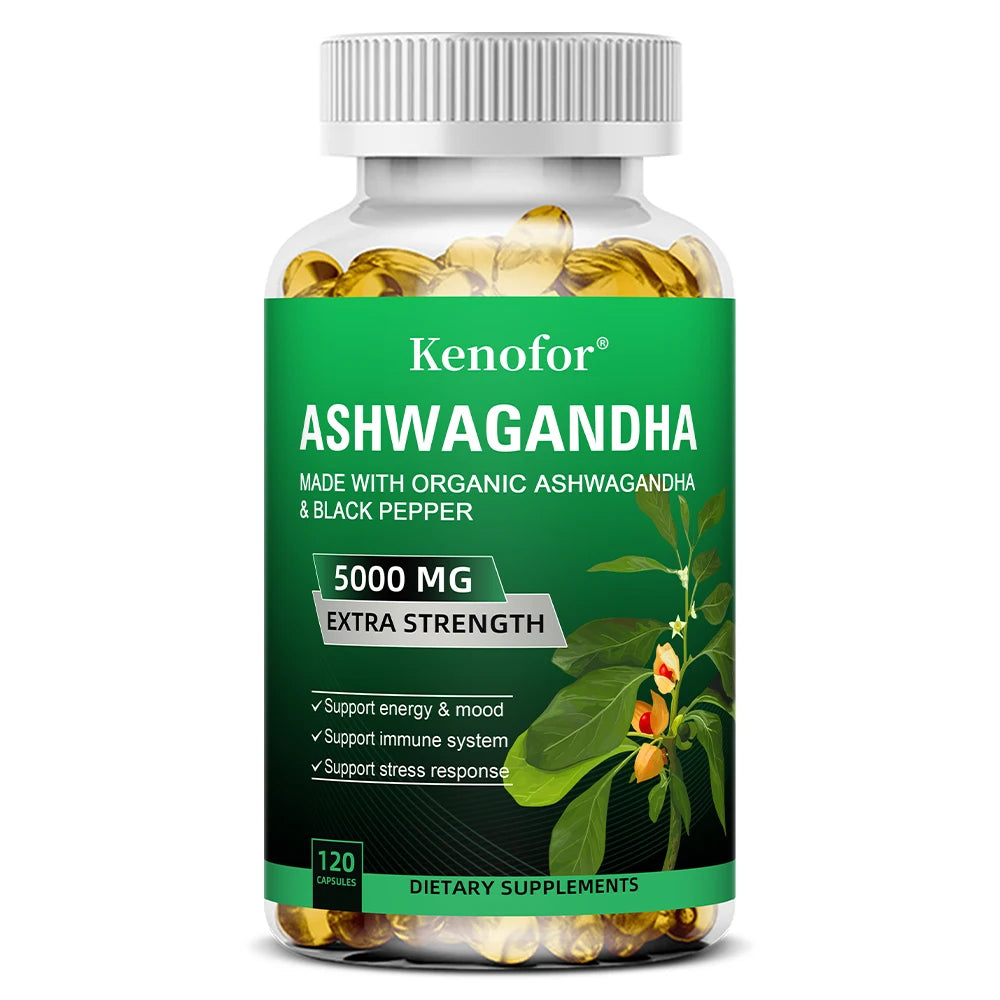 Pure Ashwagandha Root Extract Capsules 5000mg for Natural Mood, Stress, Focus, Brain, Energy , Sleep Health Peaceful Pleasures Health and Wellness 120 count-1 bottle