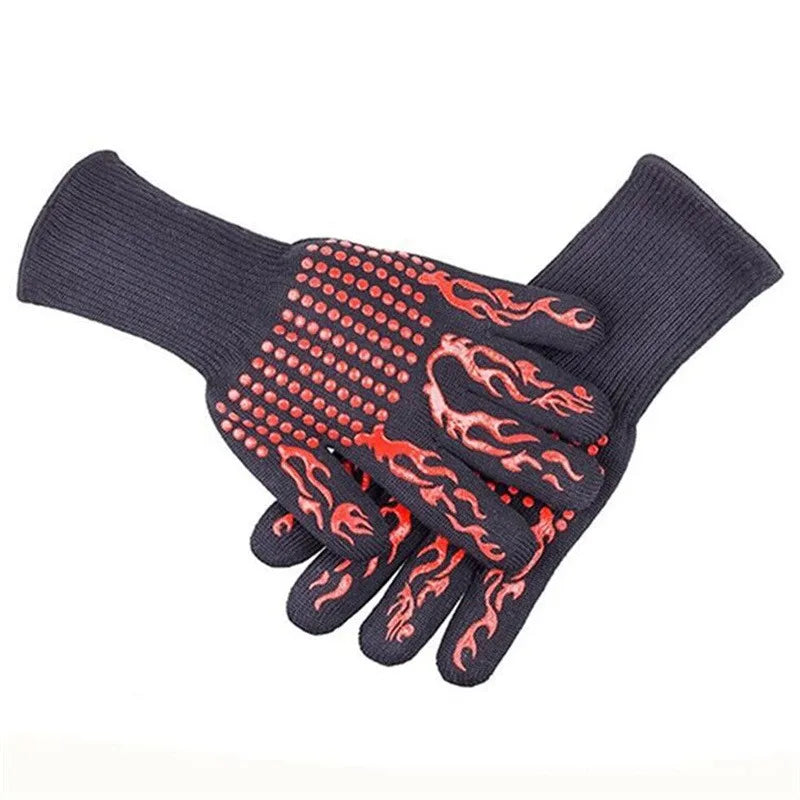 Heat Resistant BBQ Gloves Up to 932℉ Fireproof Oven Mitts with Anti Slip Grip for Grilling Baking Cooking Kitchen Safety Peaceful Pleasures Health and Wellness Flame Woman 90g