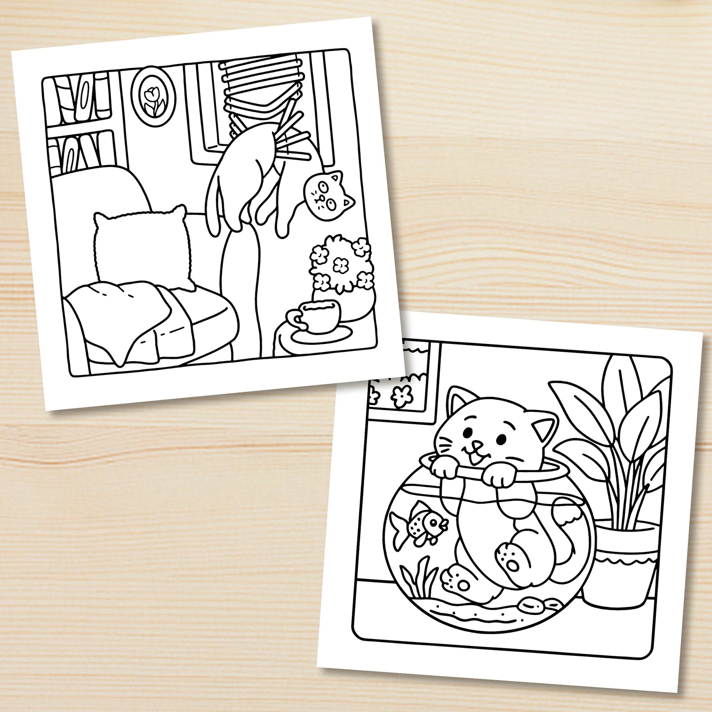 24 Sheets Cat Illustrations Coloring Book Bold Easy Stress Relief