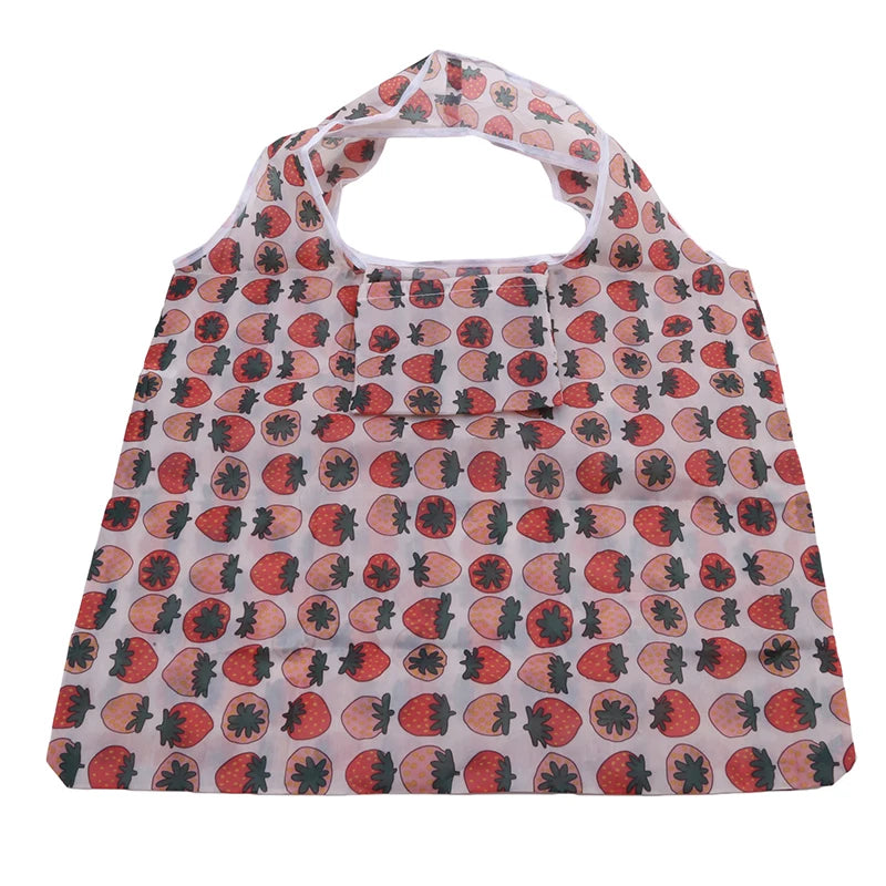 Reusable Foldable Shopping Bags Portable Multi Purpose Tote for Supermarket Beach Travel Toy Storage Grocery Shoulder Bag Peaceful Pleasures Health and Wellness Strawberries