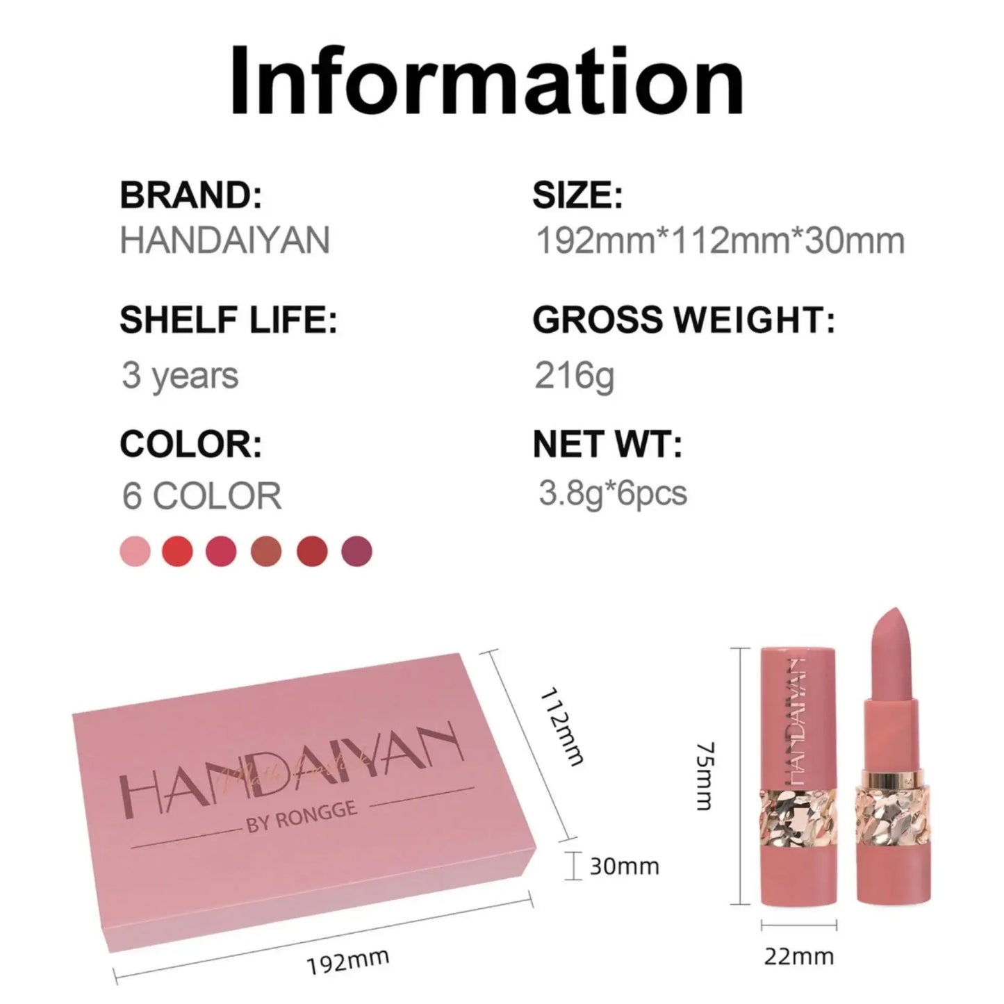 Handaiyan 6-Piece Velvet Matte Lipstick Set | Long-Lasting Gift Box