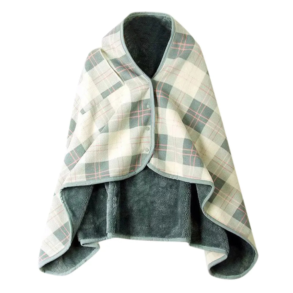 Wearable Plaid Fleece Throw Blanket with Button | Shawl Wrap