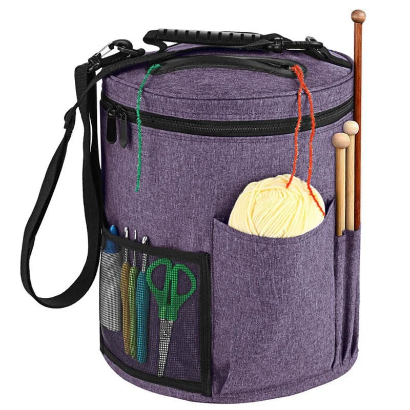 Round Yarn Storage Bag – Large Capacity Knitting Organizer for DIY Craft & Sweater Supplies Peaceful Pleasures Health and Wellness plum