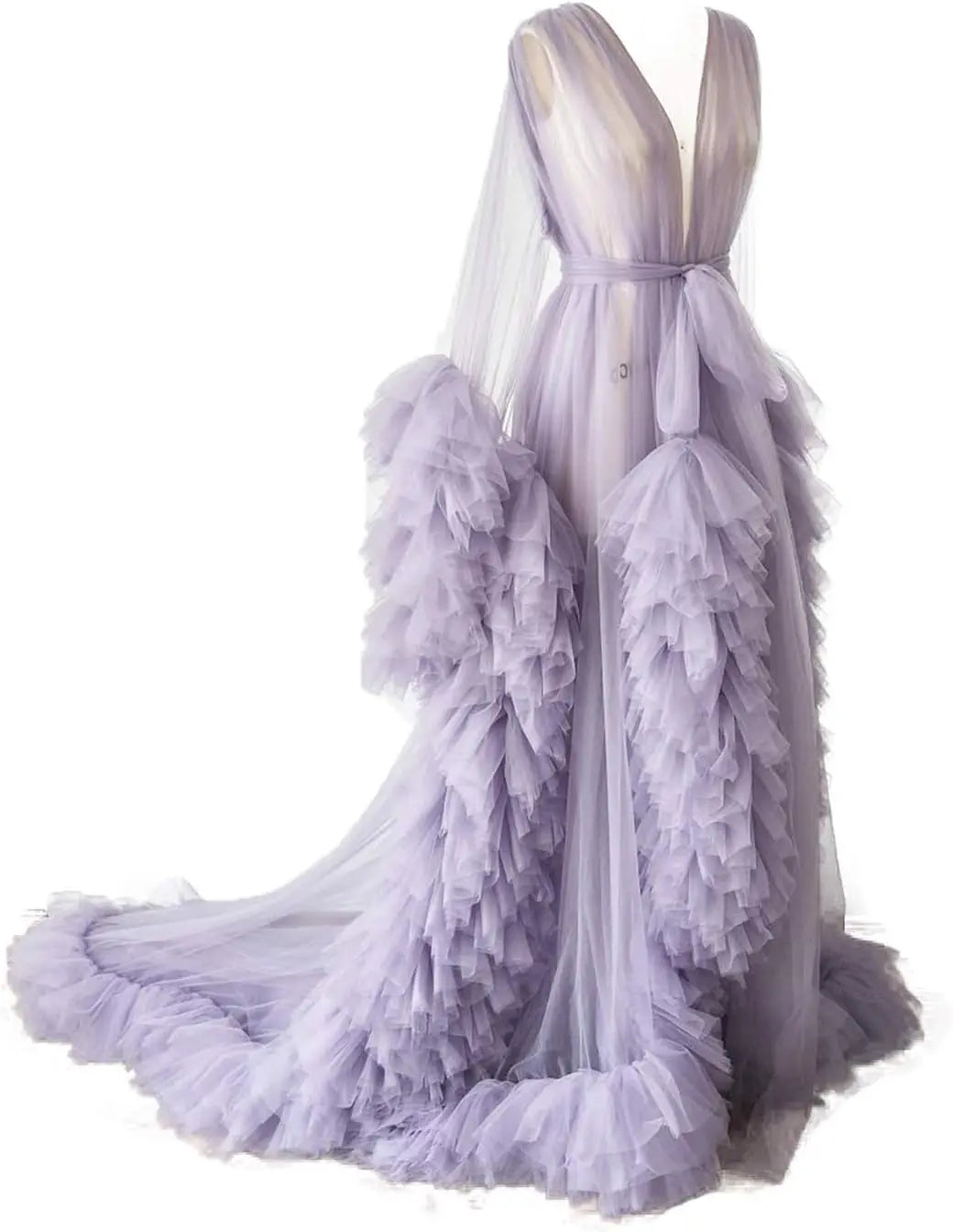 Photoshoot-Ready Tulle Maternity Gown - Puffy Ruffles, Bridal Style, Long Lingerie Dressing Robe for Pregnancy Peaceful Pleasures Health and Wellness Purple US 2