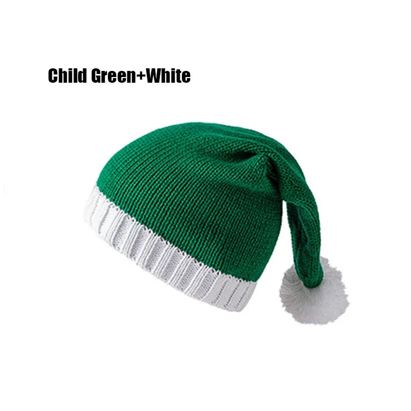 New Christmas Knitted Hat for Adults and Children,Warm Crochet Hat for Santa Claus,Merry Christmas and Happy New Year Peaceful Pleasures Health and Wellness Child Green White 36x22cm