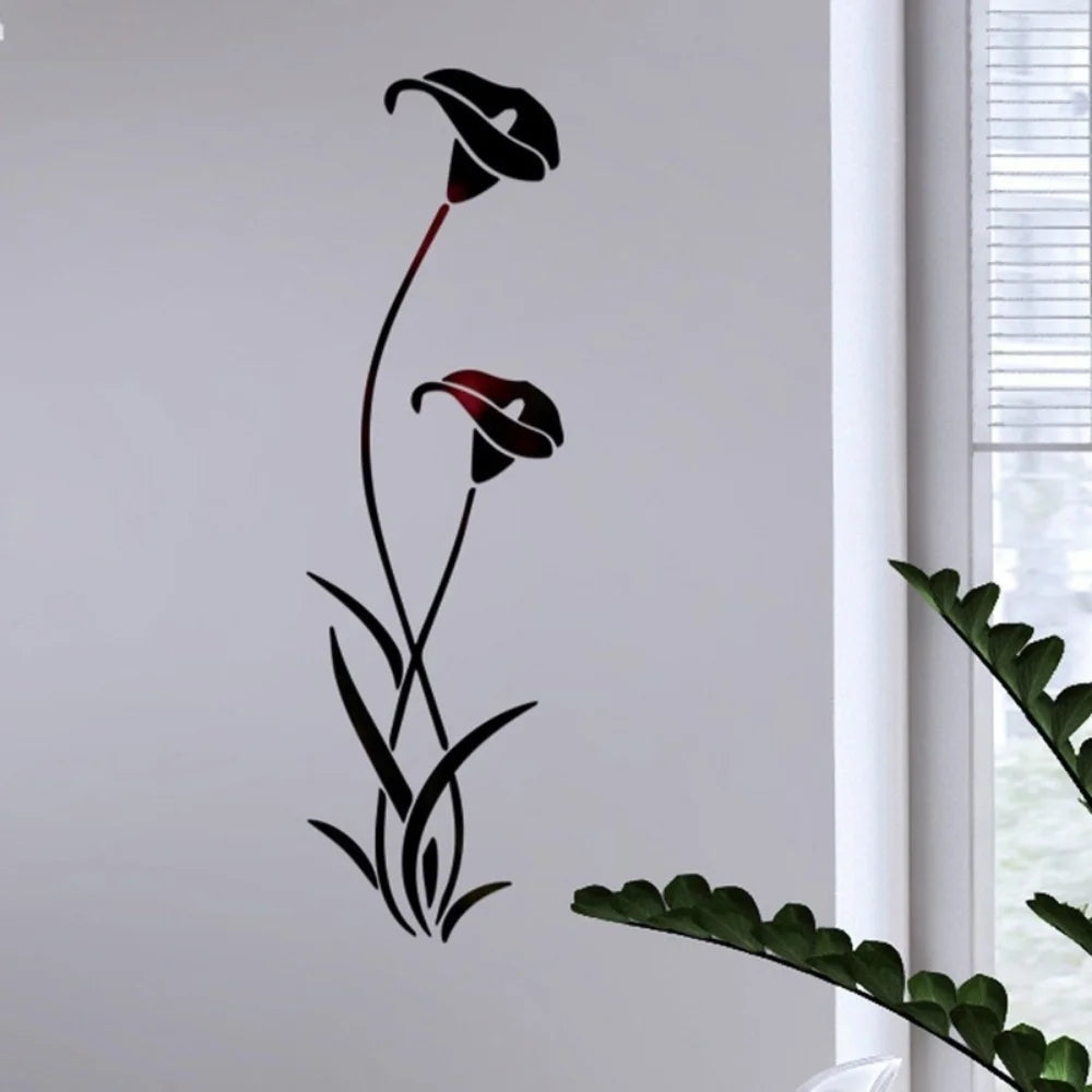 Acrylic Mirror Wall Stickers Small Flowers 3D Decor Reflector