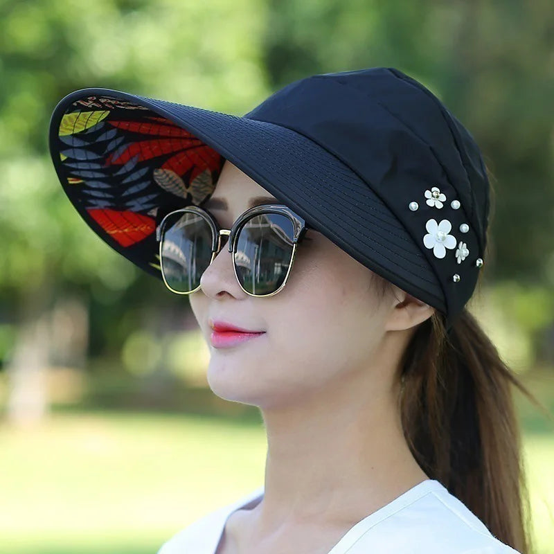 Women Lady Sunhat Beach Hat UV Protection Anti-UV Casual Visors Foldable Cap For Outdoor Women Girls Lady Girlfriend Peaceful Pleasures Health and Wellness black