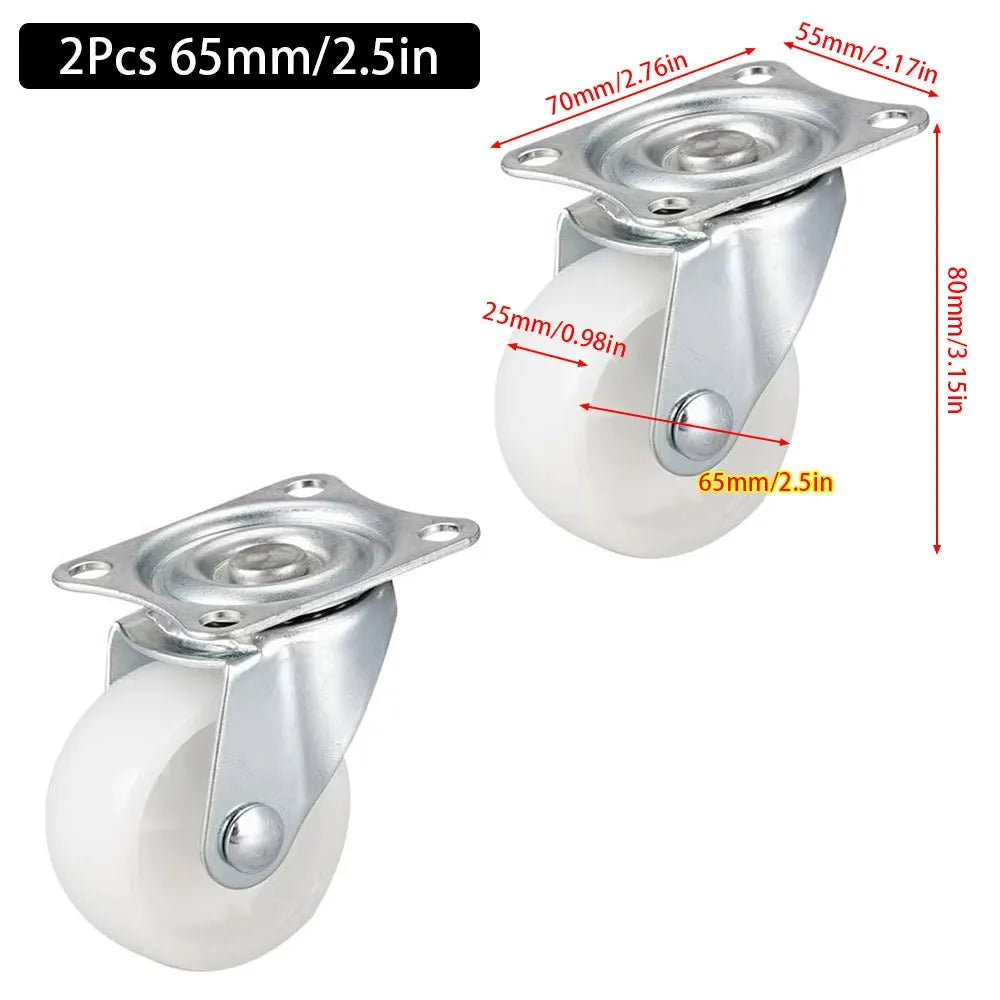 1/2/4Pcs New Heavy Duty Caster Wheel White Nylon Rubber 360 Degree Furniture Roller Furniture Carts Universal Swivel Casters Peaceful Pleasures Health and Wellness 2Pcs 2.5inch