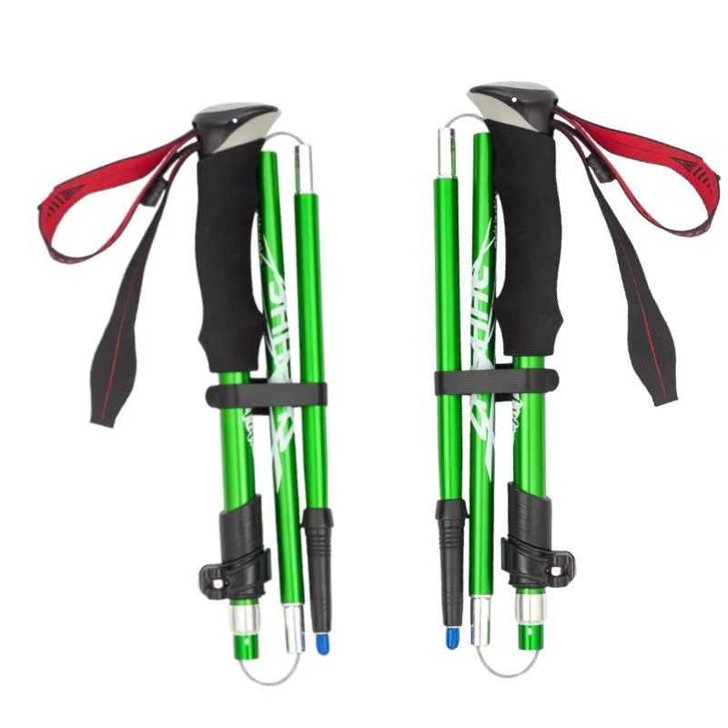 Aluminum alloy folding ultra-lightweight ultra-short retractable outdoor hiking stick, hiking staff, five-section hiking stick Peaceful Pleasures Health and Wellness green 2