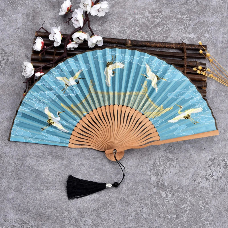 Chinese Folding Hand Fan | Bamboo Fabric Dance & Hanfu Fan