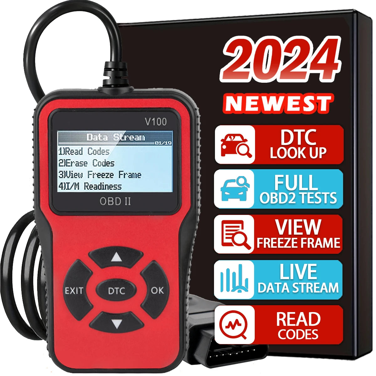 Car OBD2 Scanner Diagnostic Tool Code Reader, Car Voltage Tester Engine Fault Code Scanner, Charging Tester Diagnostic Tool V100 Peaceful Pleasures Health and Wellness Red