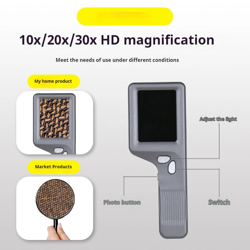 10X Hd Digital Magnifier 2.4" Ips Screen Pocket Magnifying Glass Camera for Kids Coin Pcb Measure White Uv Light Usb Microscope Peaceful Pleasures Health and Wellness
