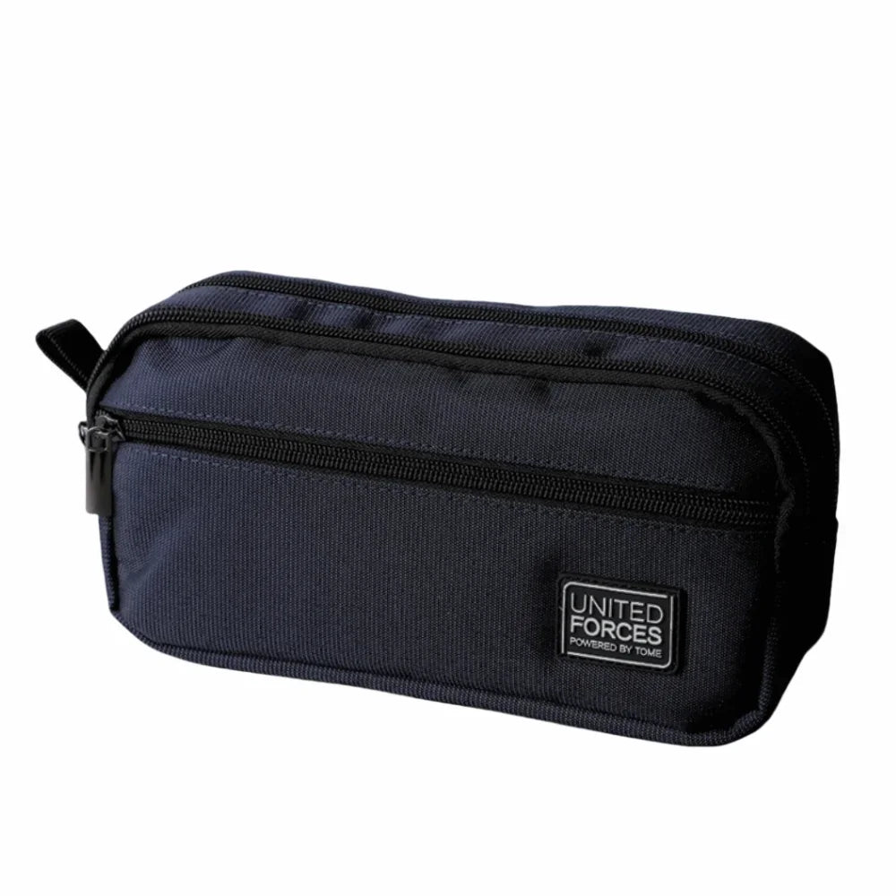 Portable Three-layer Large Capacity Pencil Bag Boy Canvas Pen Case School Office Supplies Storage Bag Waterproof Stationery Bag Peaceful Pleasures Health and Wellness blue