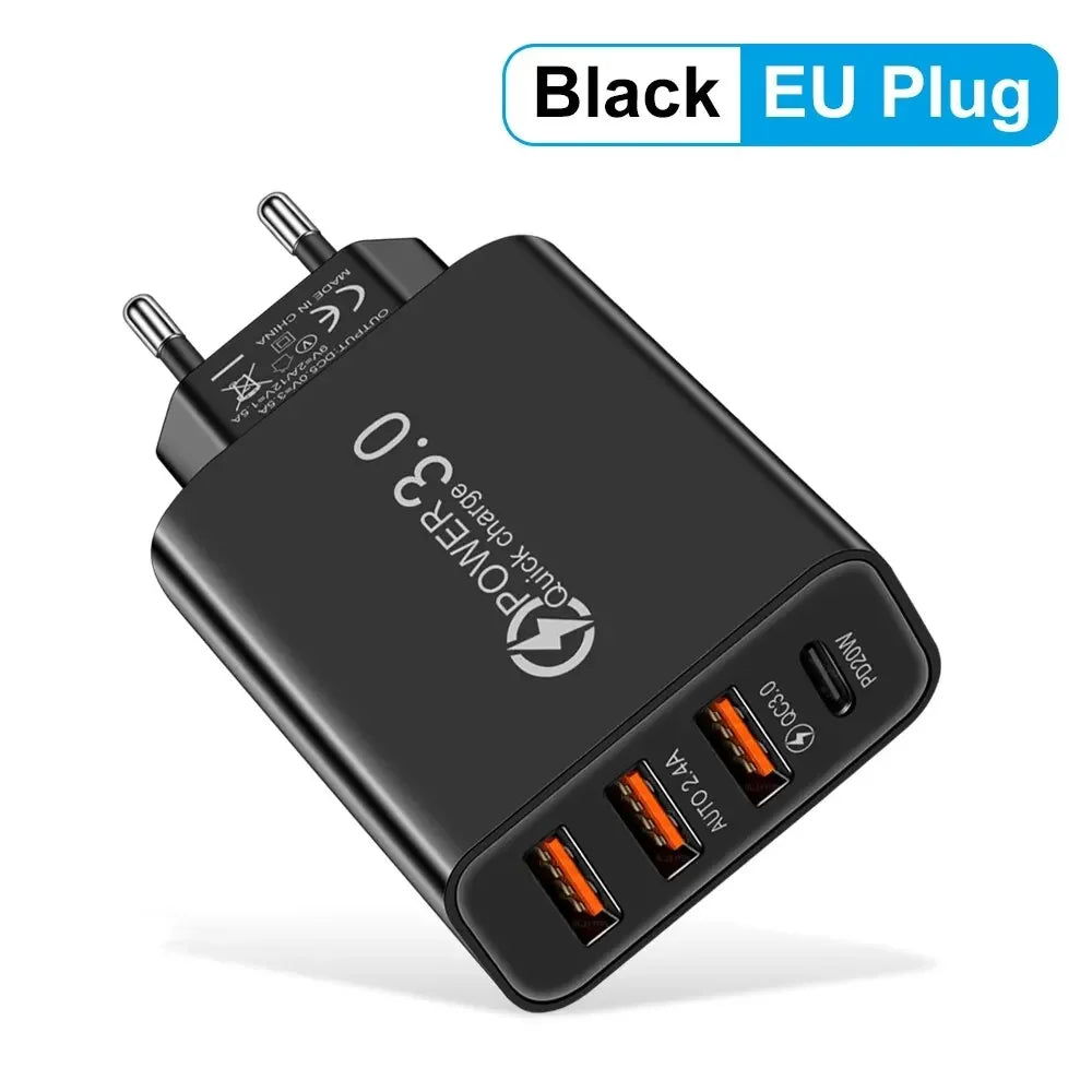 48W 4-Port USB Wall Charger – USB-C & USB-A Travel Adapter