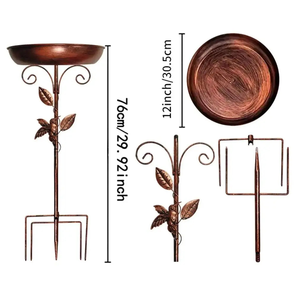 Vintage Iron Garden Birdbath & Feeder with Ground Stake