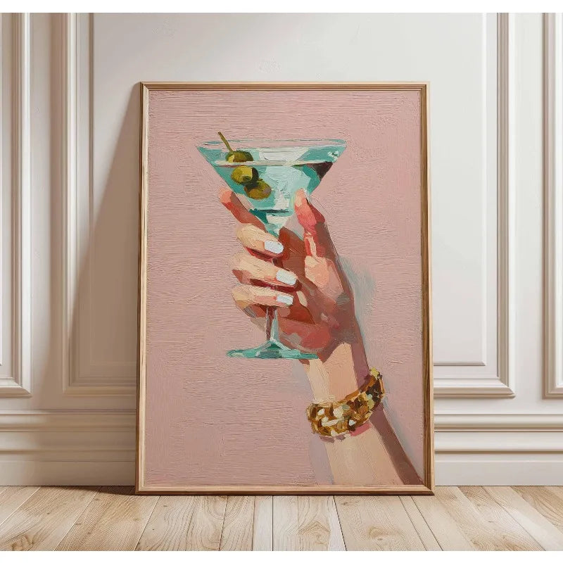Chic Martini Glass Poster Hand Holding Cocktail Modern Champagne Canvas Painting Fashion Wall Art Bar Kitchen Room Home Decor Peaceful Pleasures Health and Wellness 1 30x40cm Unframed