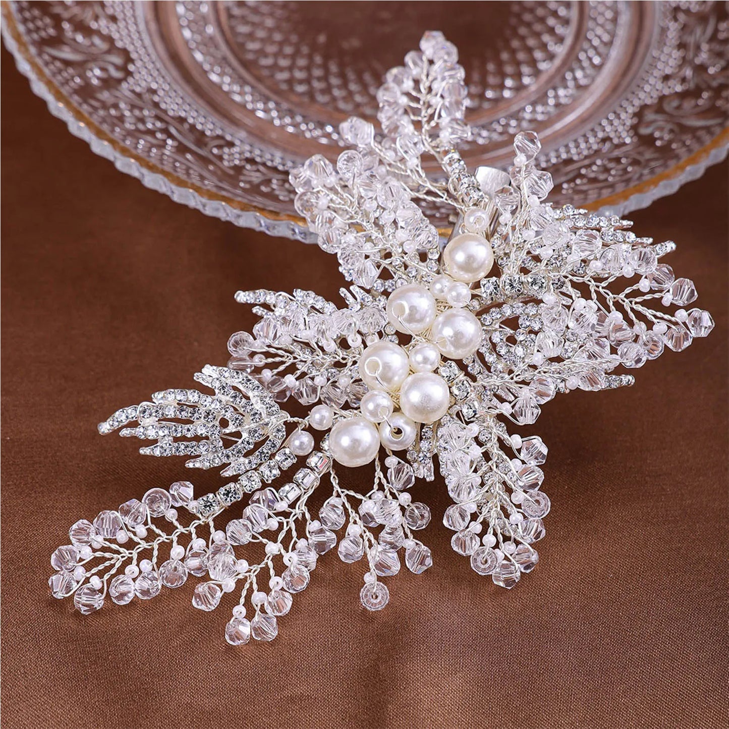 Full Clear Beads Hair Clip for Women Light Luxurious Handmade Hair Accessories for Gown Dress Hairstyle Making Tool Peaceful Pleasures Health and Wellness