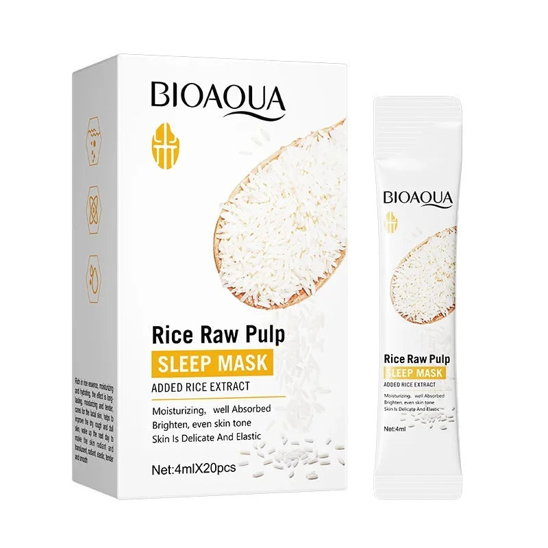 20pcs/box BIOAOUA Rice Raw Pulp Sleep Facial Mask Moisturize Brighten Whitening Peaceful Pleasures Health and Wellness 20pcs