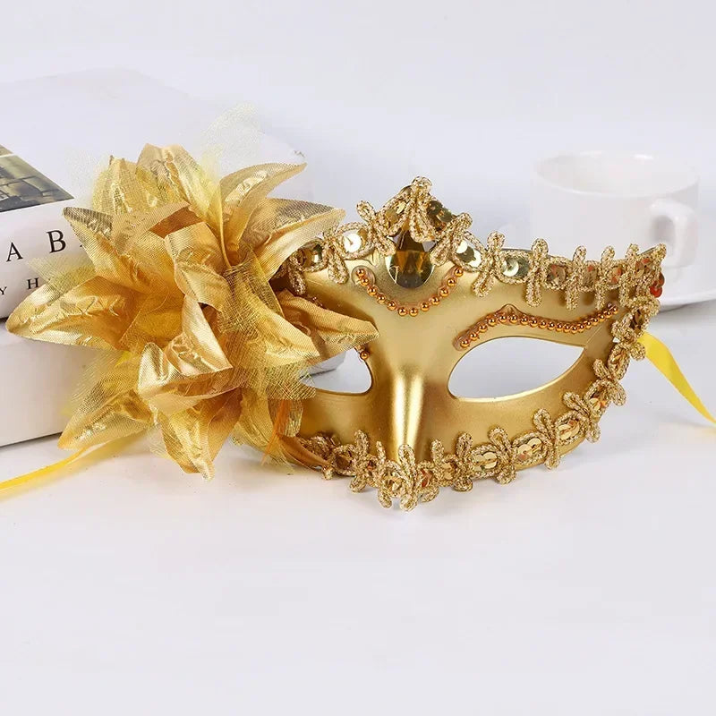 Halloween Princess Half Face Mask Makeup Ball Lily Flower Party Sexy