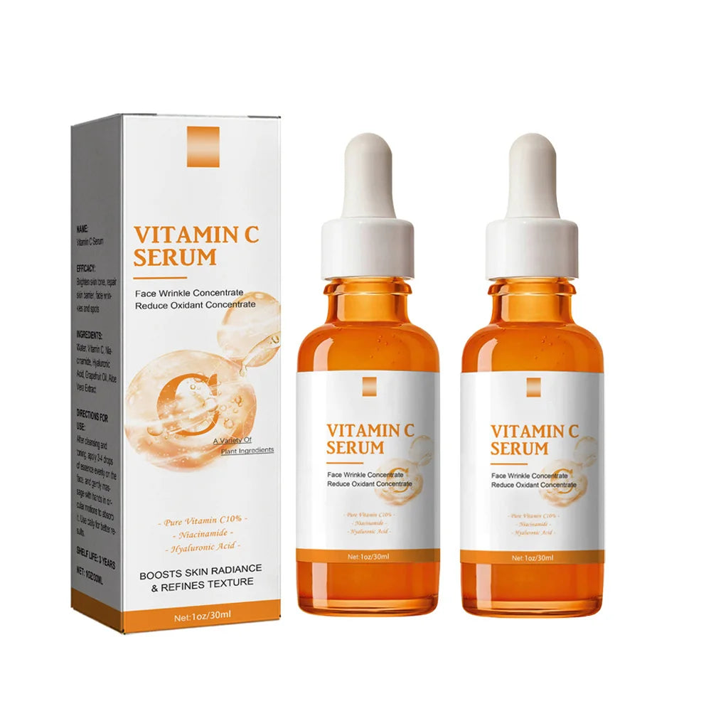 Vitamin C Wrinkle Remover Face Serum Lifting Firming Fade Fine Lines Anti-aging Essence Whitening Brighten Nourish Skin Care Peaceful Pleasures Health and Wellness 2pcs