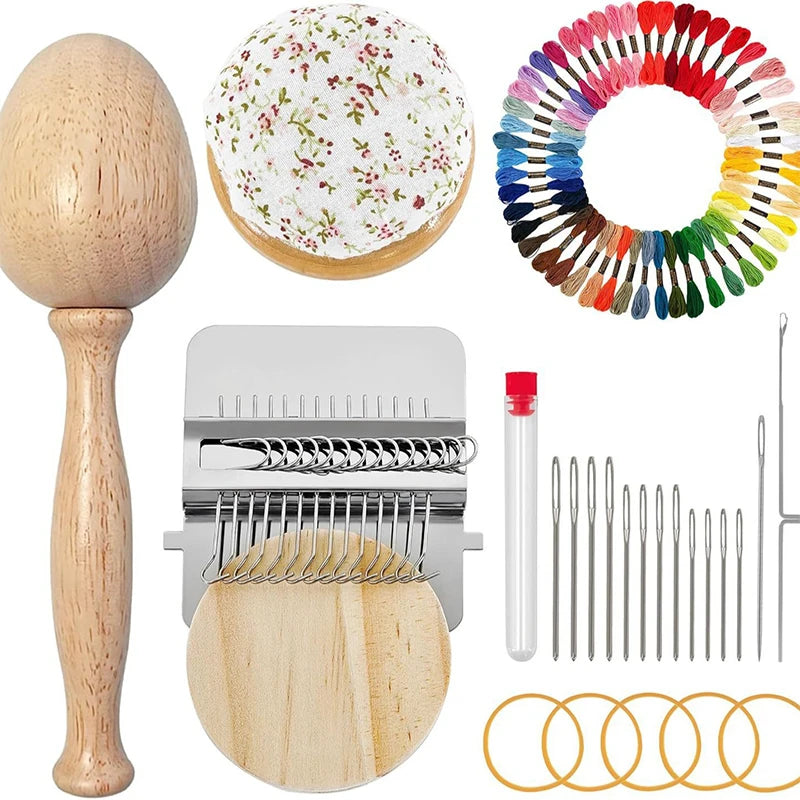 Ultimate Weaving & Darning Kit – Mini Loom, 14 Hooks, 50 Threads