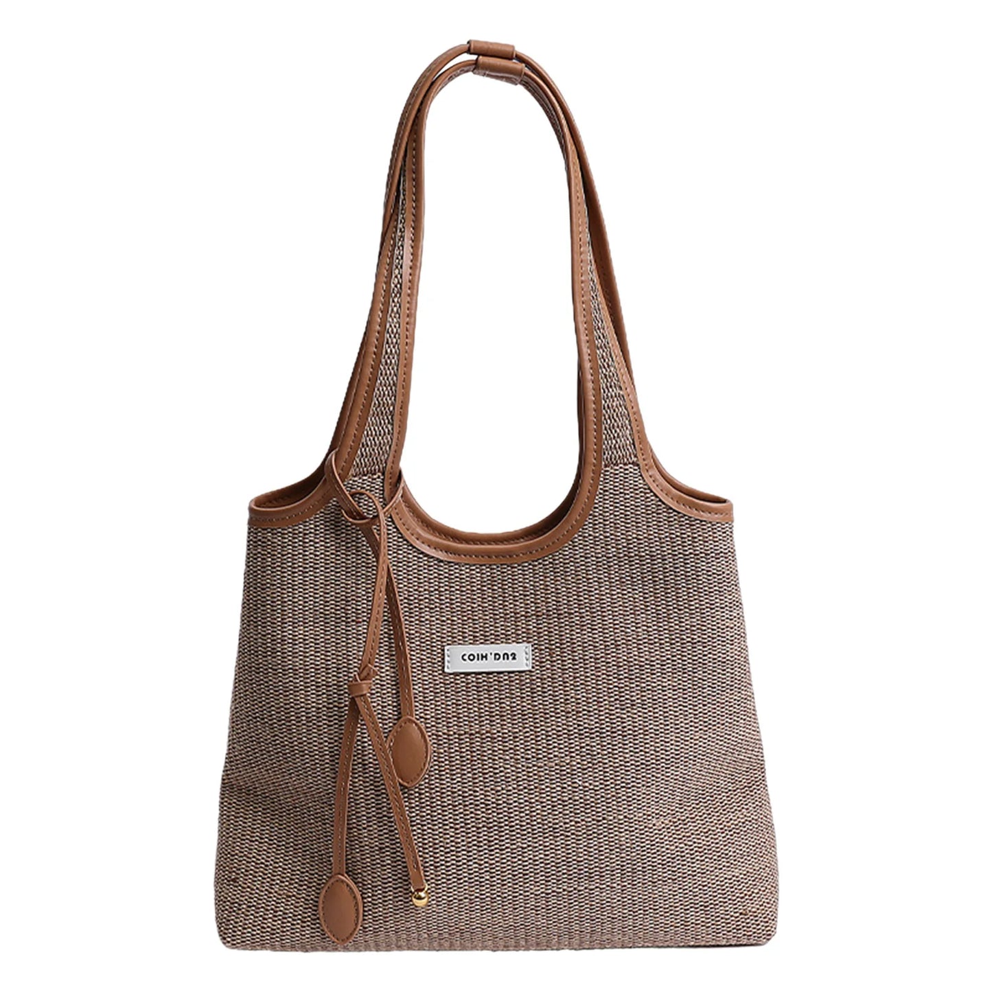 Striped Canvas Tote Bag for Women Large Capacity Shoulder Crossbody Bag Fashion Commute School Bag Peaceful Pleasures Health and Wellness Khaki