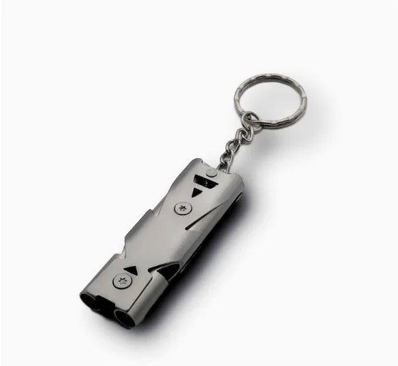 Outdoor Survival Whistle Double-tube Blast Whistle Stainless Steel High-frequency Earthquake Rescue Whistle High-decibel Whistle Peaceful Pleasures Health and Wellness Gray