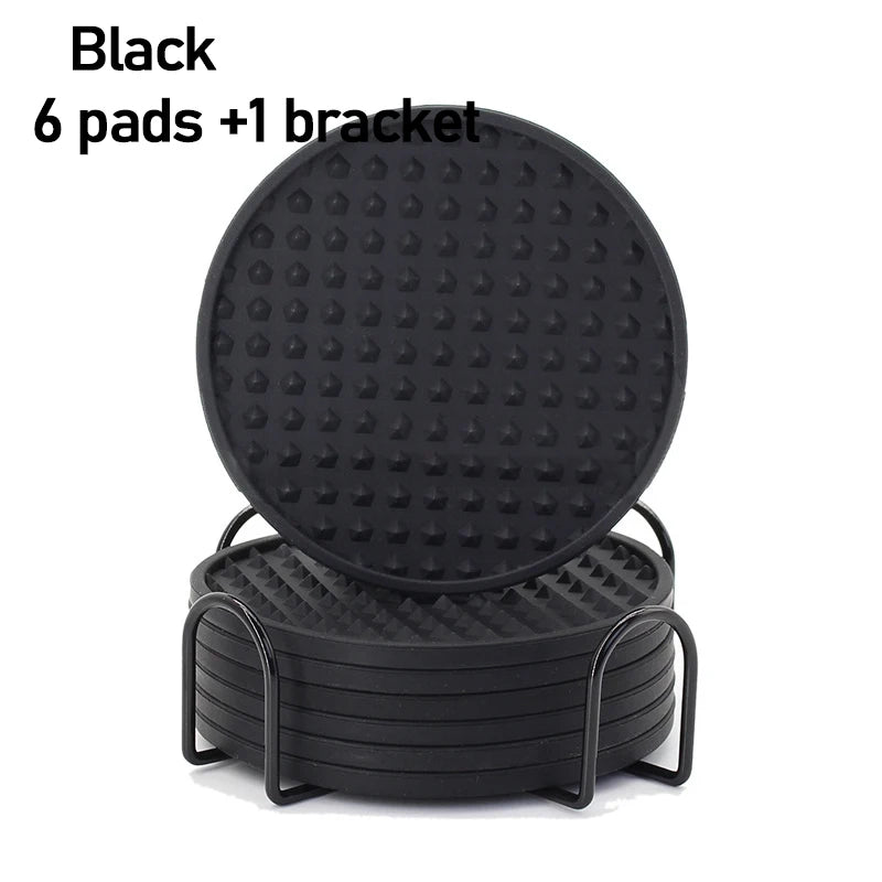 6-Piece Silicone Coaster Set with Storage Holder – Heat-Resistant Round Cup Mats, 10cm