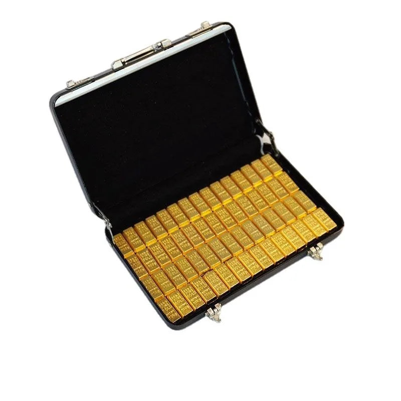 60Pcs Mini Replica Gold Bar Set with Briefcase 24K Gold-Plated Alloy Collectible Model Fake Gold Bar Decor for Home Office Peaceful Pleasures Health and Wellness Gold