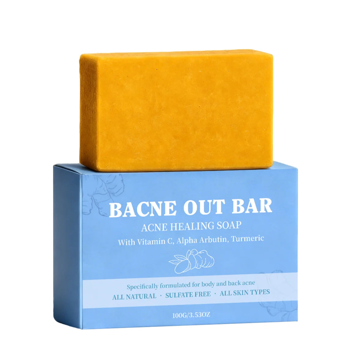 Exfoliating Body Cleansing Soap Eliminate Back Pimples Fade Acne Marks Deep Clean Dirt Oil Control Turmeric Exfoliate Soap Bar Peaceful Pleasures Health and Wellness 100g Boxed