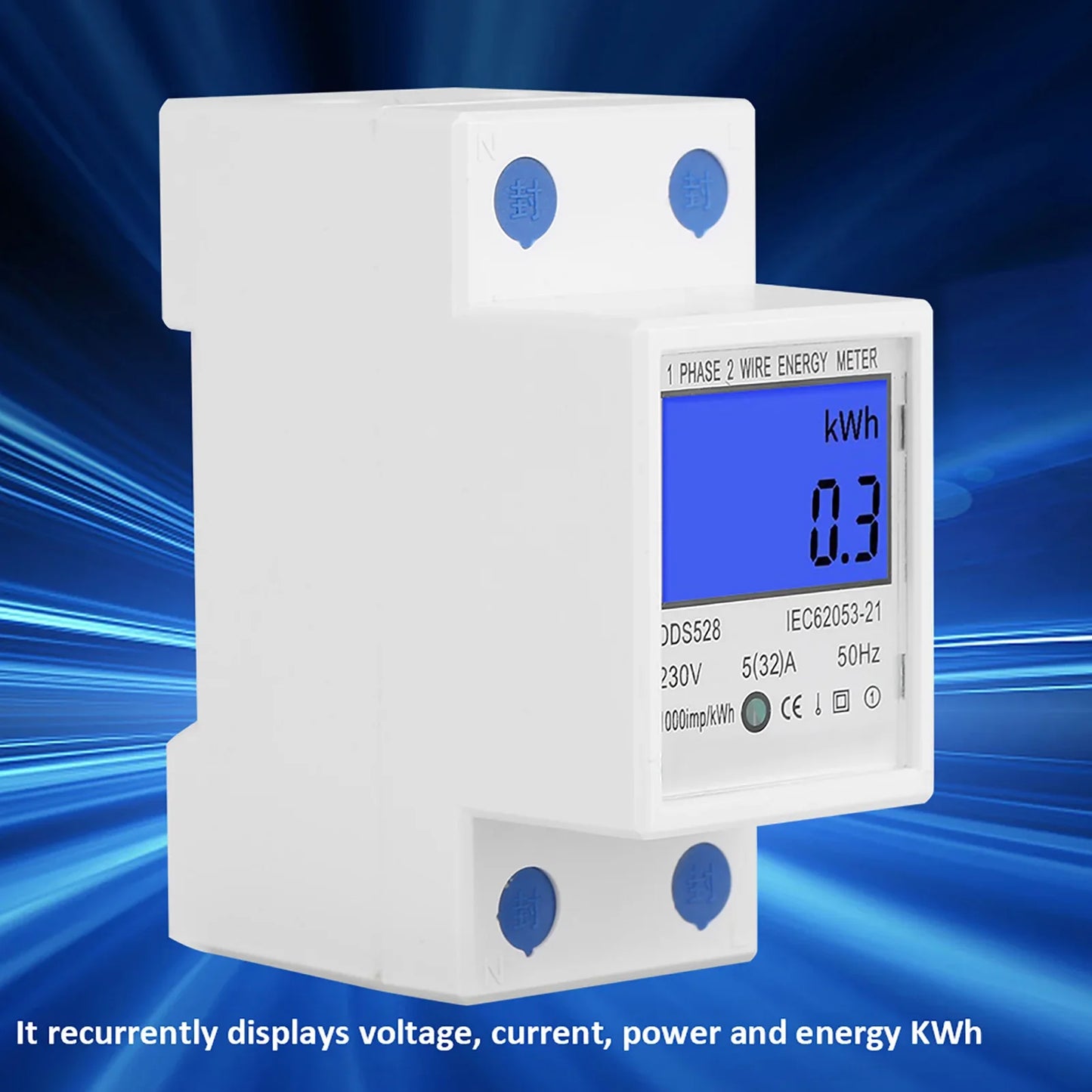 5 32A 230V 50Hz LCD Display Single Phase Energy KWh Meter DIN Rail